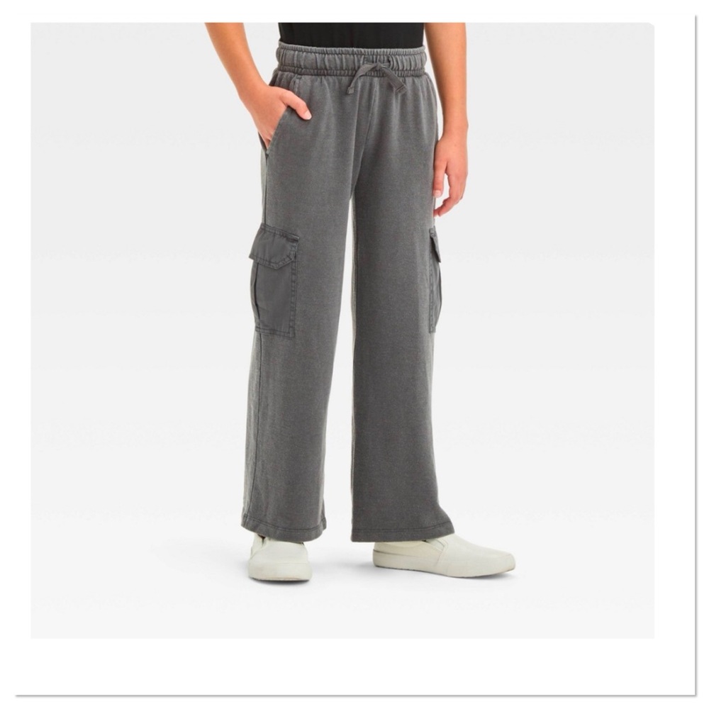 Girl’s French Terry Wide Leg Cargo Pants